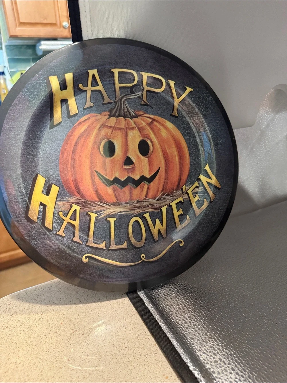 Happy Halloween Pumpkin Decorative Serving Platter - Orange